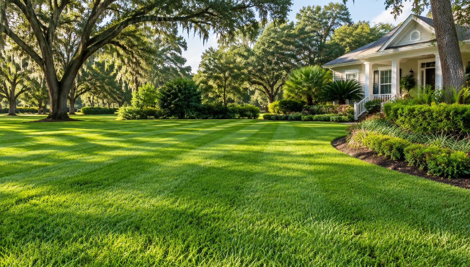 Freshly maintained Florida lawn and landscaped home